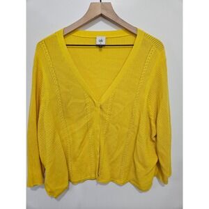 Cabi Yellow Knit Snap Front Cardigan Sweater Chevron Ribbed 5637 Womens Medium